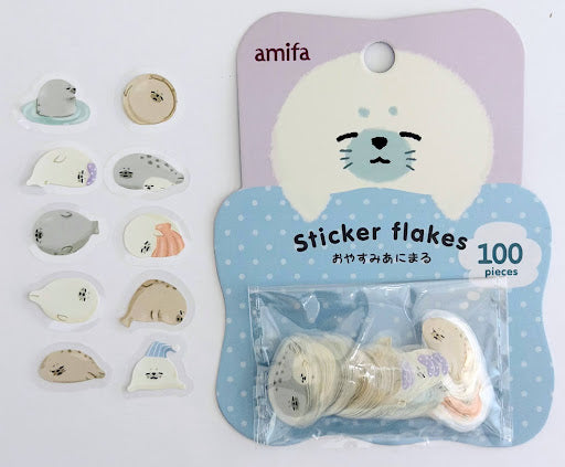 Amifa Kawaii Sleepy Animal Sticker Flakes (100)