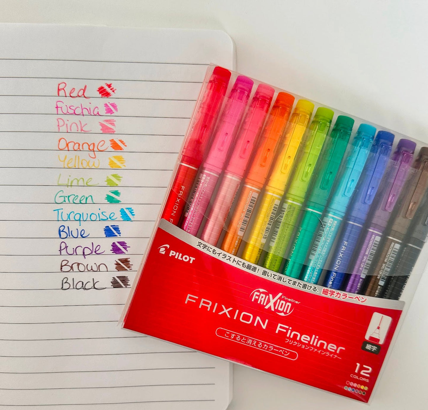 Pilot FriXion Fineliner Erasable Markers — 12 Colours