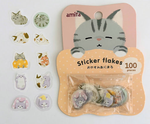 Amifa Kawaii Sleepy Animal Sticker Flakes (100)