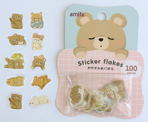 Amifa Kawaii Sleepy Animal Sticker Flakes (100)