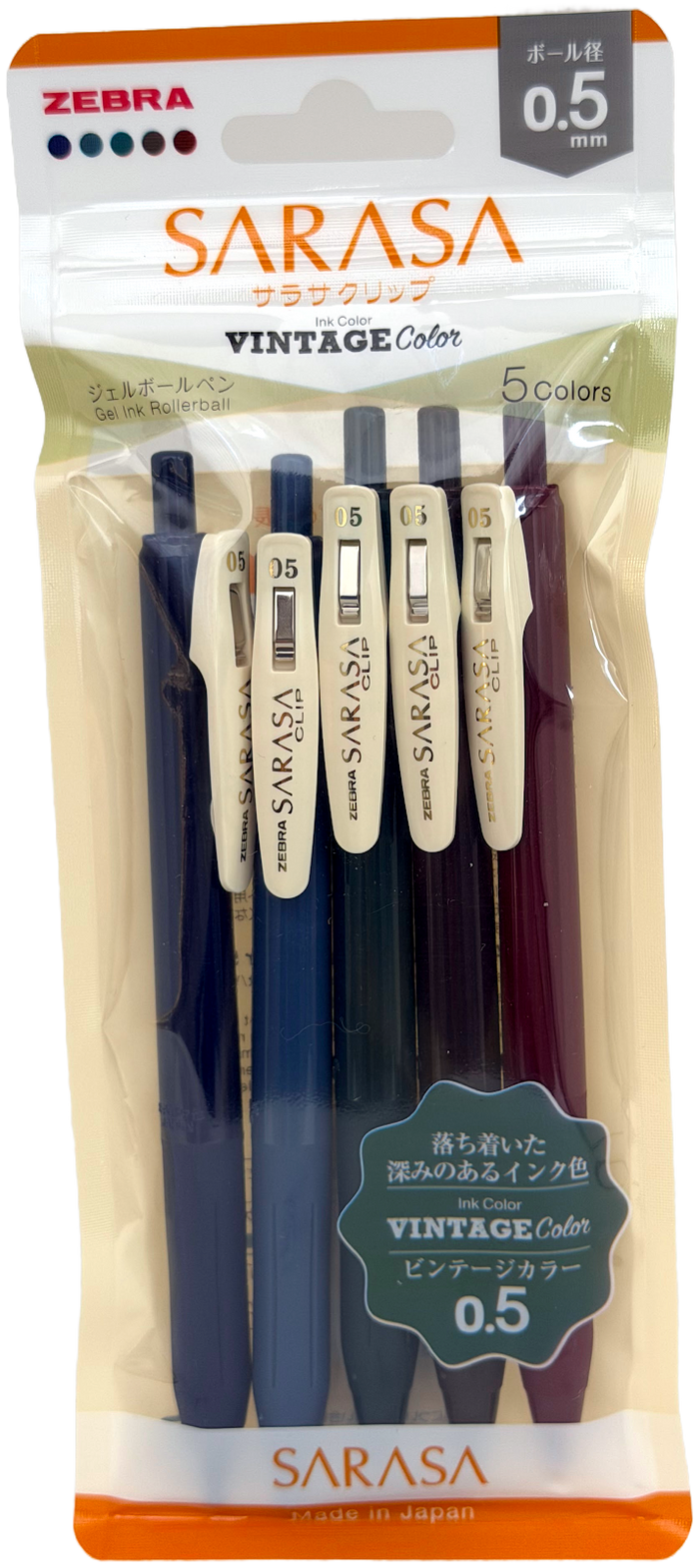 Zebra Sarasa Vintage Colours 0.5mm Ballpoint Pen Set (5)