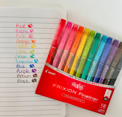 Pilot FriXion Fineliner Erasable Markers — 12 Colours