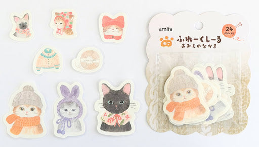 Amifa Kawaii Knitting Animal Flake Stickers