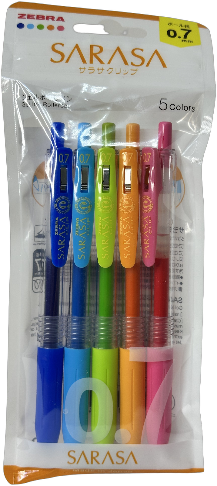 Zebra Sarasa Clip 0.7mm Gel Pen Set — 5 Colours