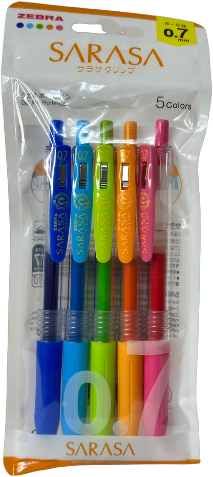 Zebra Sarasa Clip 0.7mm Gel Pen Set — 5 Colours