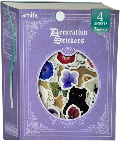 Amifa Book-Shaped Decoration Stickers Purple