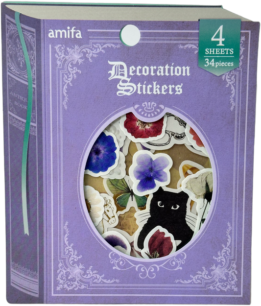 Amifa Book-Shaped Decoration Stickers Purple