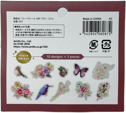 Amifa Clear Sticker Flakes Retro Birds and Stamps (30)