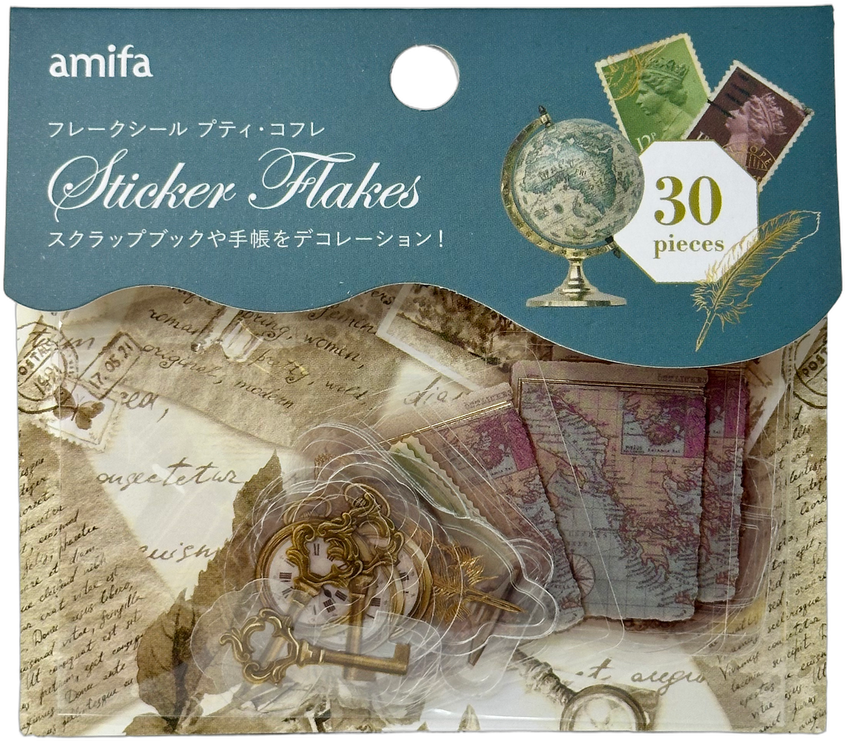 Amifa Clear Sticker Flakes Retro Birds and Stamps (30)