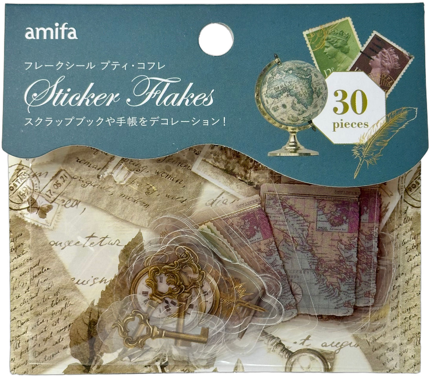 Amifa Clear Sticker Flakes Retro Birds and Stamps (30)