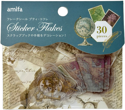 Amifa Clear Sticker Flakes Retro Birds and Stamps (30)