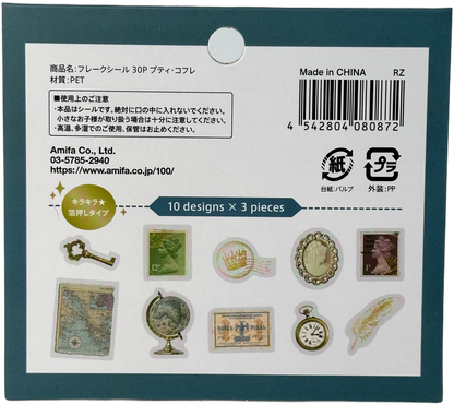 Amifa Clear Sticker Flakes Retro Birds and Stamps (30)