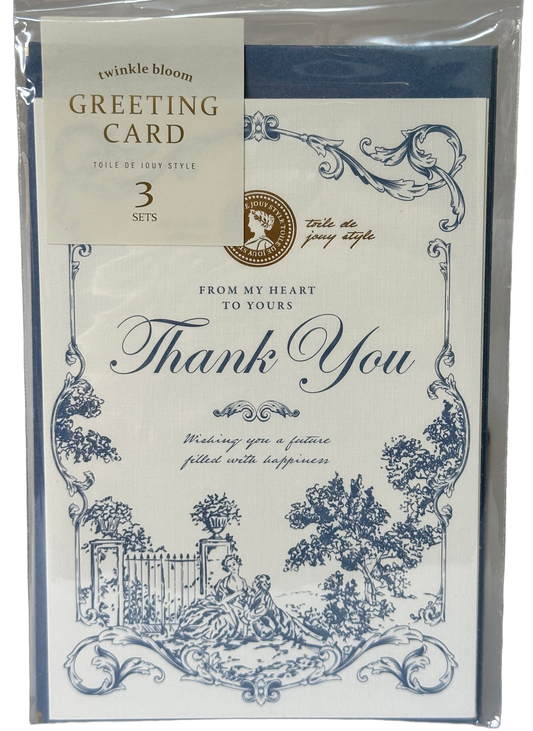 Twinkle Bloom Toile de Jouy Greeting Card Set Blue Thank You