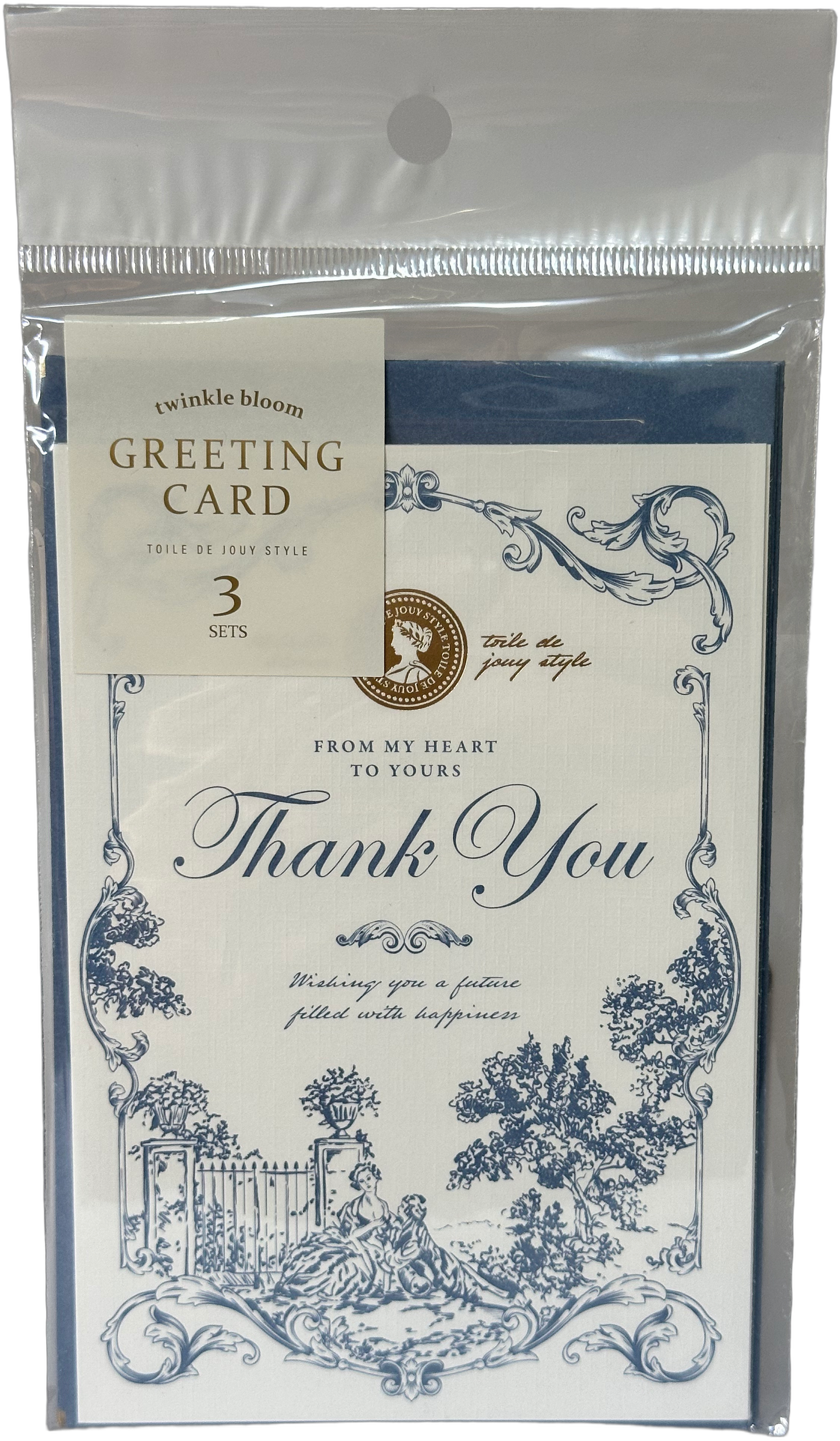 Twinkle Bloom Toile de Jouy Greeting Card Set Blue Thank You