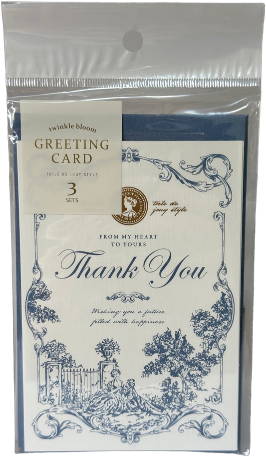 Twinkle Bloom Toile de Jouy Greeting Card Set Blue Thank You