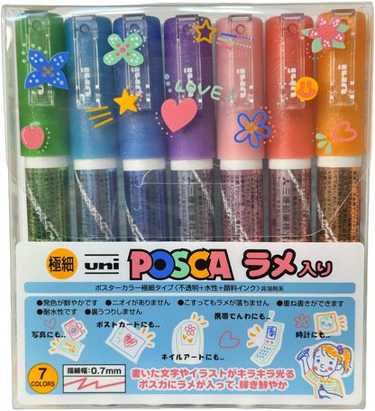 Uni Posca Glitter Paint Markers - 7 Colors