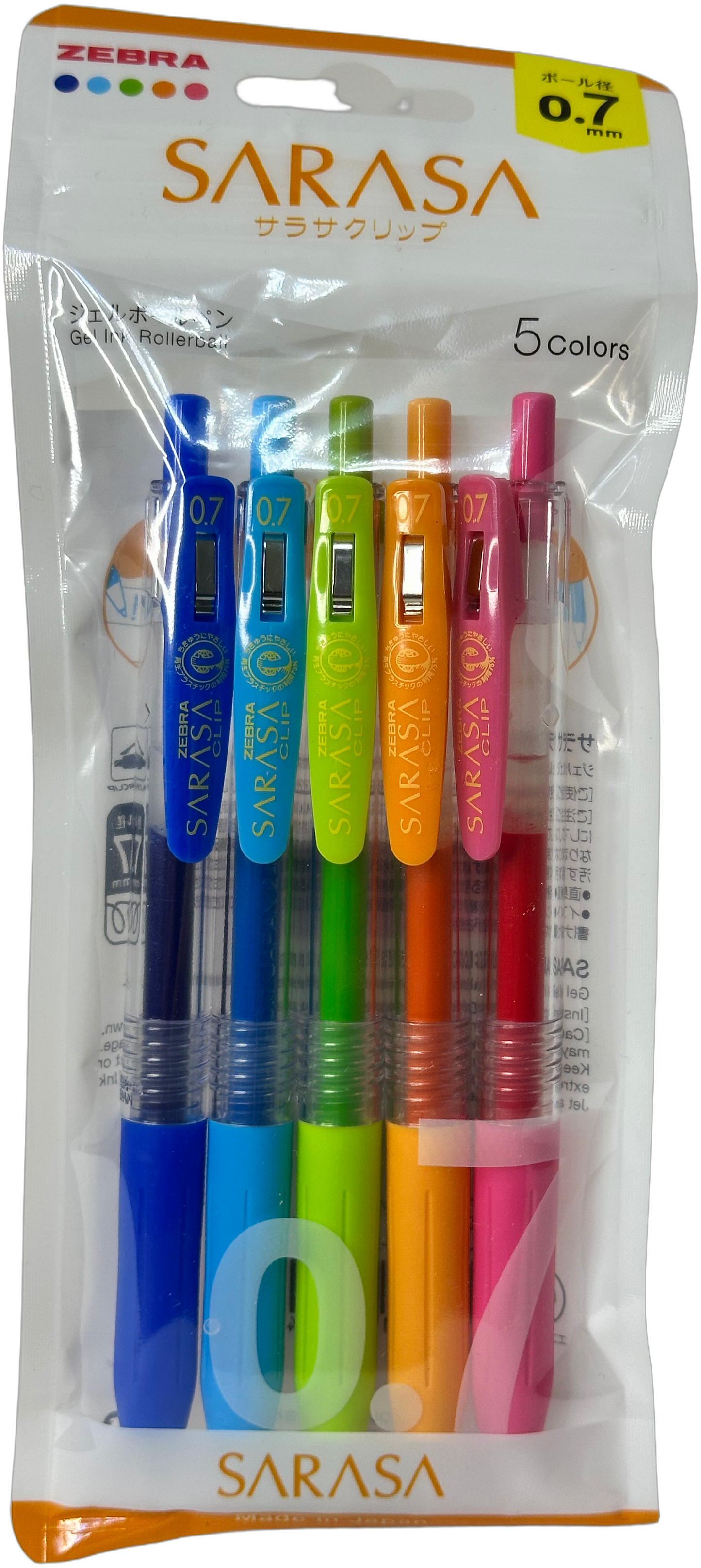 Zebra Sarasa Clip 0.7mm Gel Pen Set — 5 Colours